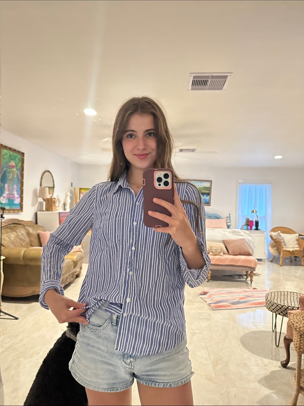 Old Navy Blue and White Vertical Stripe Button-Down Shirt